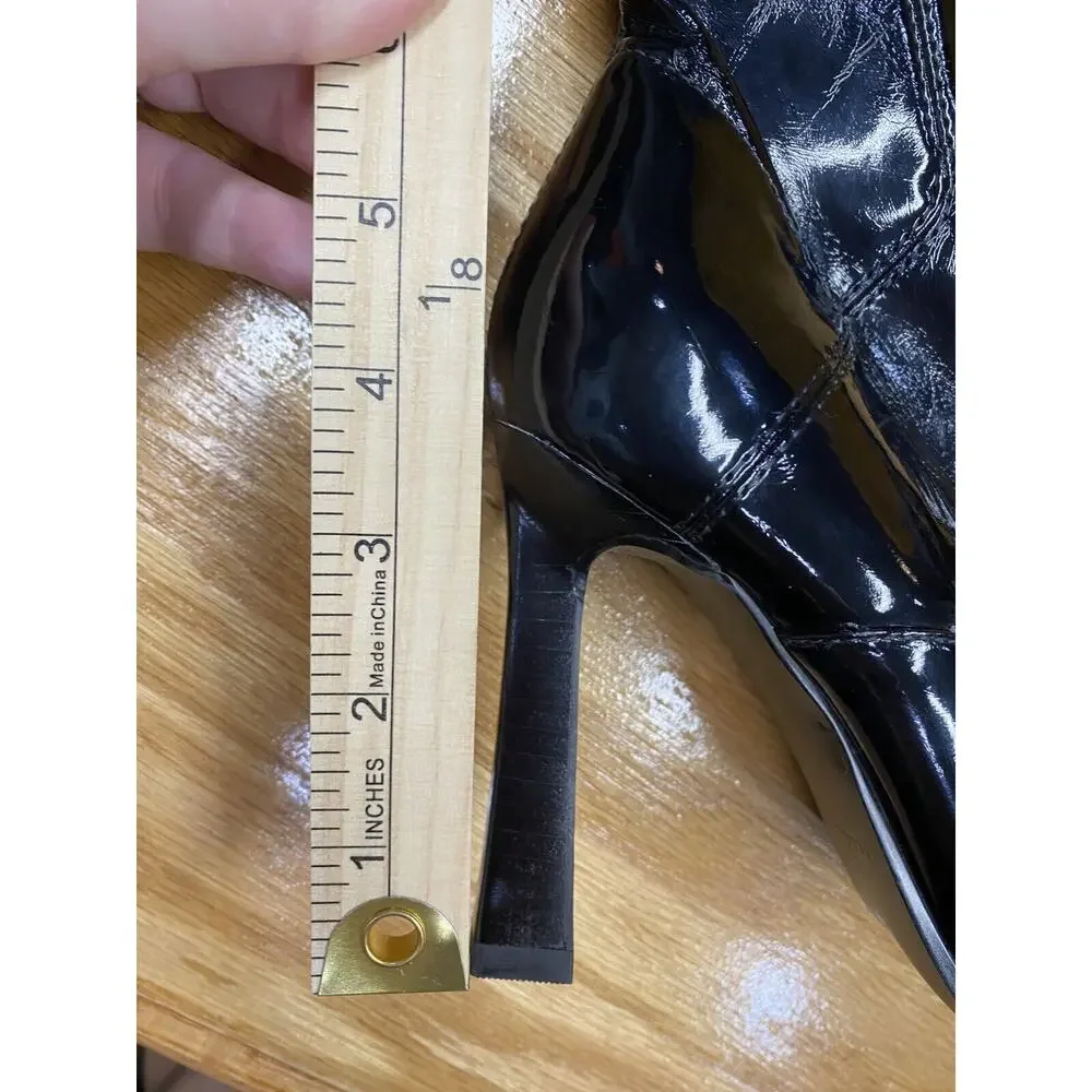 Marc Fisher Women Boots Black Patent Leather Side Zip Pull-On Pointed Toe S67
